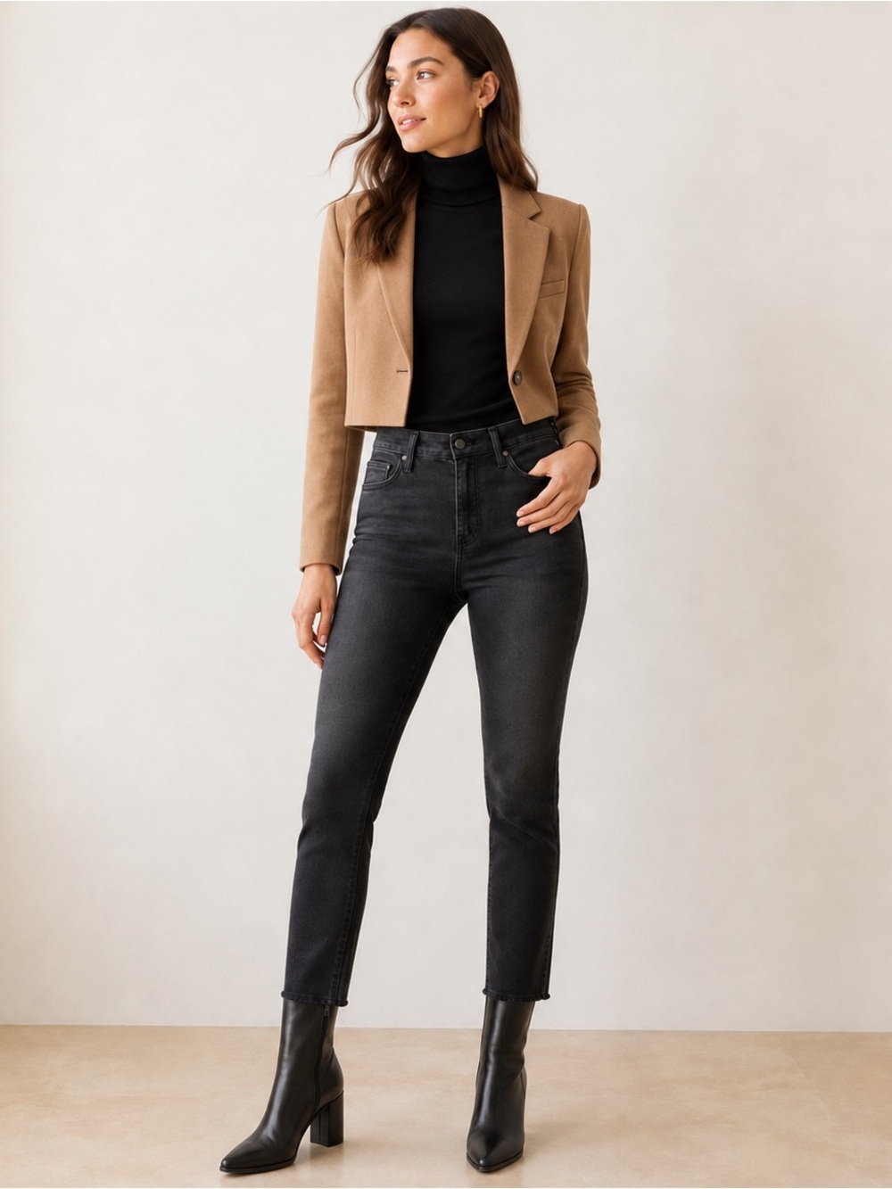 MOTHER The Looker Ankle Fray Black Cropped High-Rise Slim Jeans size 25
